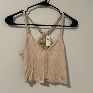 NWT Aerie Crochet Strappy Cream Beige Crop Top With Liner Boho Size Small